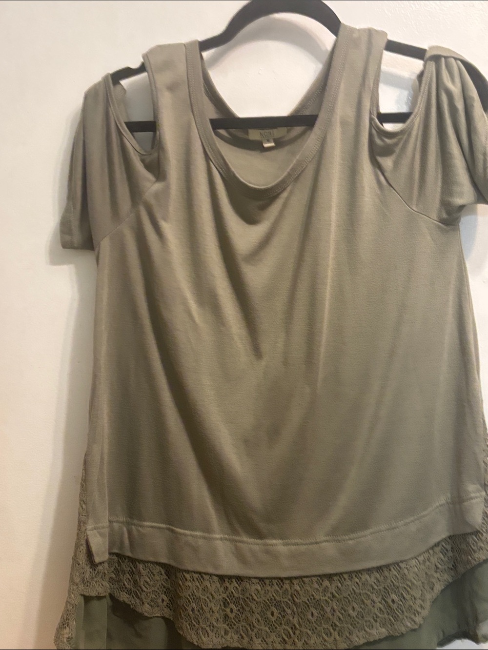 Kori Olive Green Cold-Shoulder Lace Hem Tunic